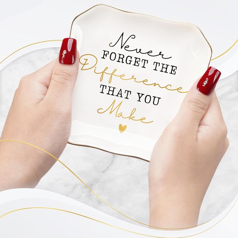 HEXMOZ Galentines Day Gifts for Women Girls – Thank You Birthday Appreciation Valentines Gifts for Teachers, Friends, Coworkers, Boss, Nurse - 4.5" x 4.5"Ceramic Jewelry Dish Tray - Image 2